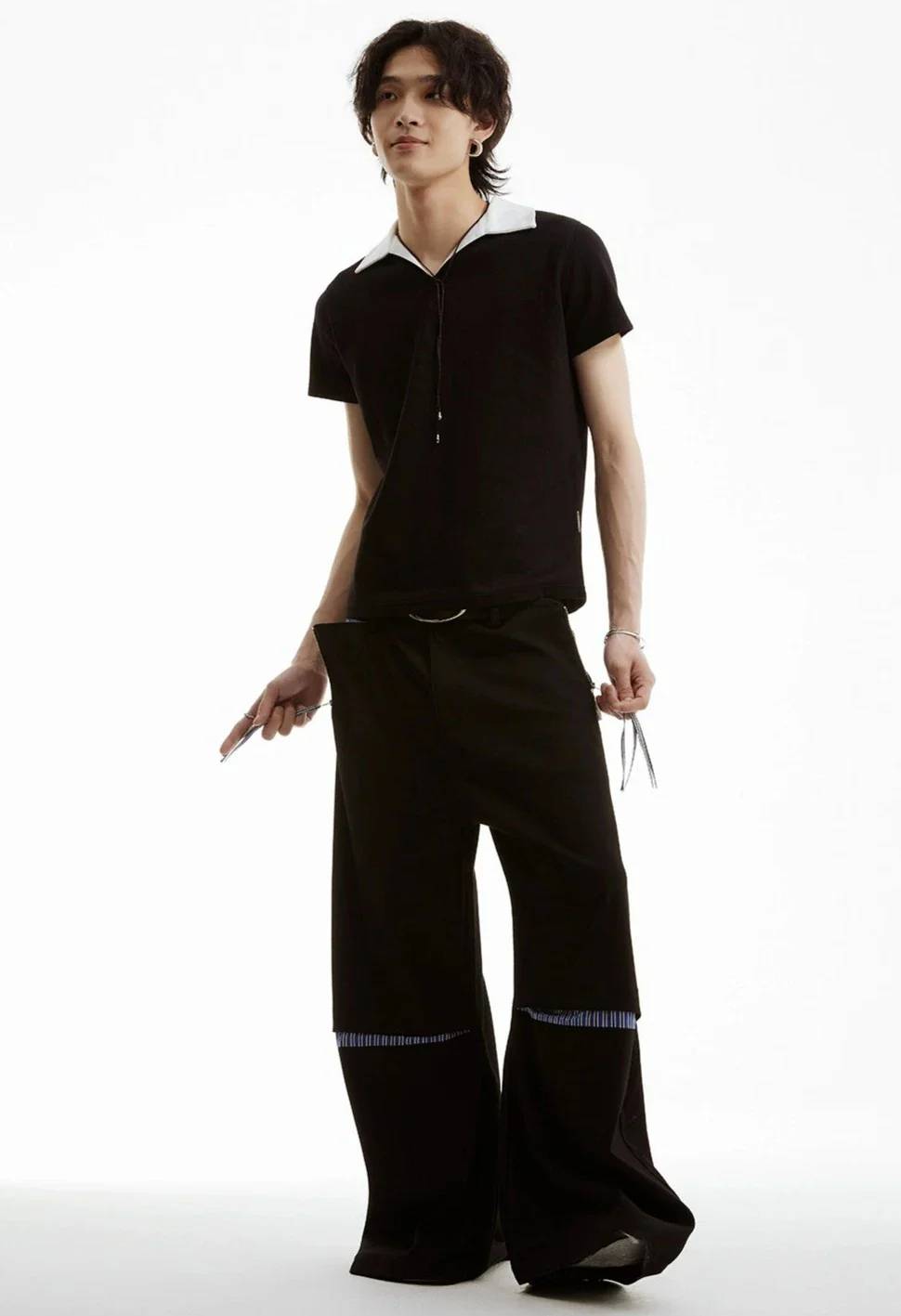 Slim Contrast Collar Zippered Polo Shirt - Image 7