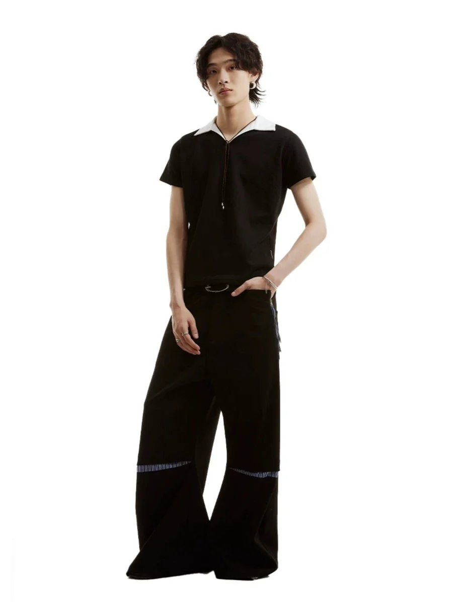 Slim Contrast Collar Zippered Polo Shirt - Image 8