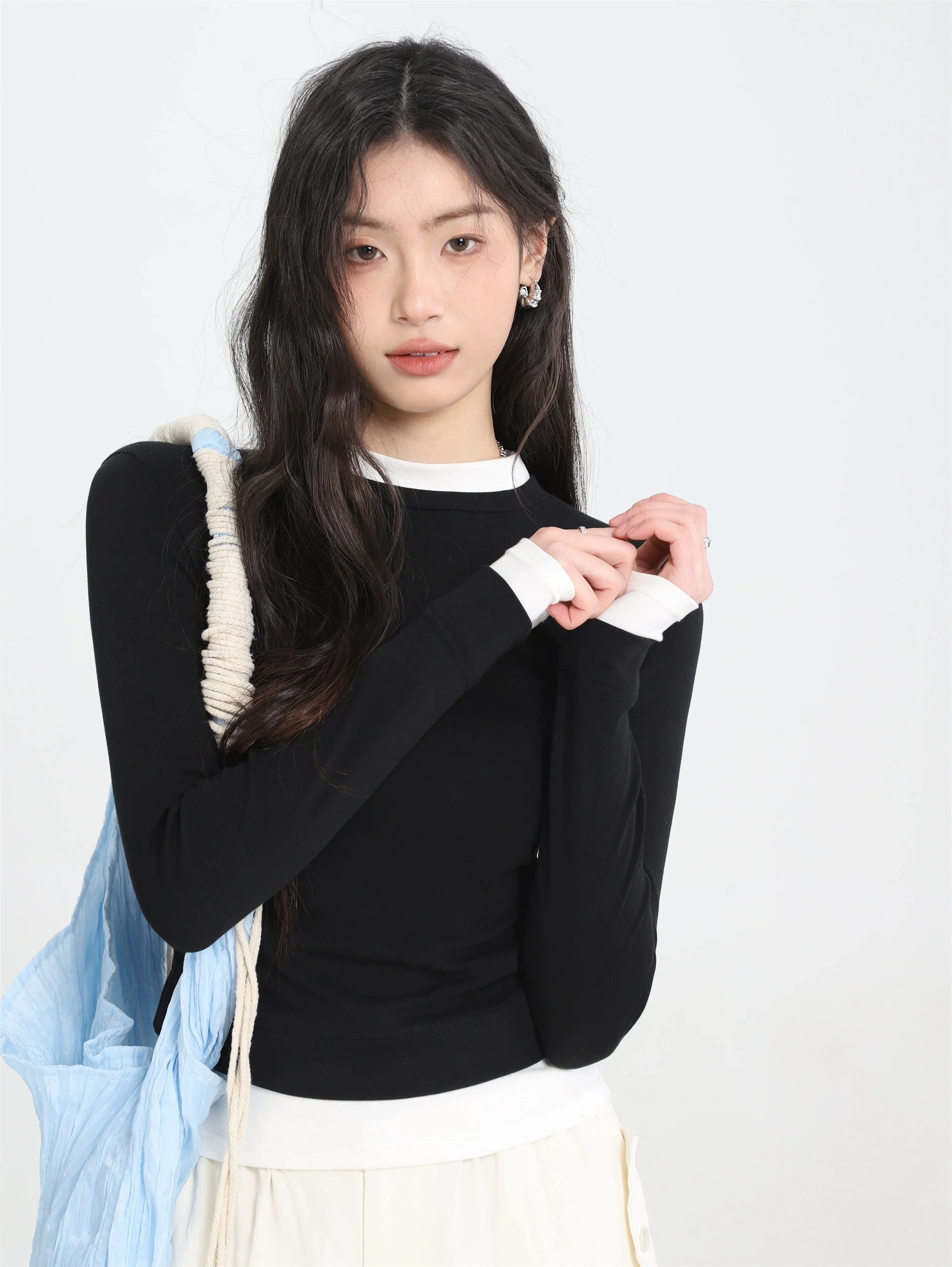 Slim Contrast Trim Long Sleeve Top - Image 5