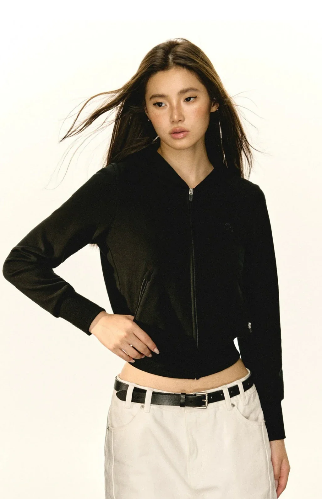 Slim Cropped Hoodie Zip Jacket with Waist-Cuff - Image 15