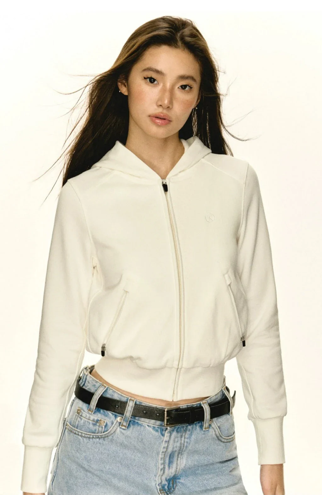 Slim Cropped Hoodie Zip Jacket with Waist-Cuff - Image 3