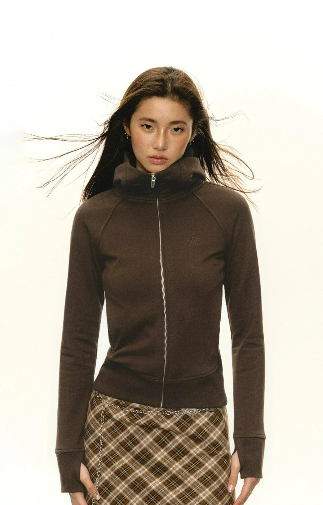 Slim Fit High Collar Zip-Up Hoodie - Image 12