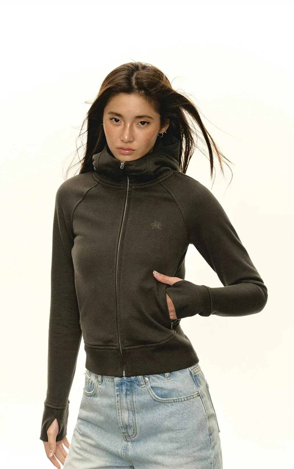 Slim Fit High Collar Zip-Up Hoodie - Image 13