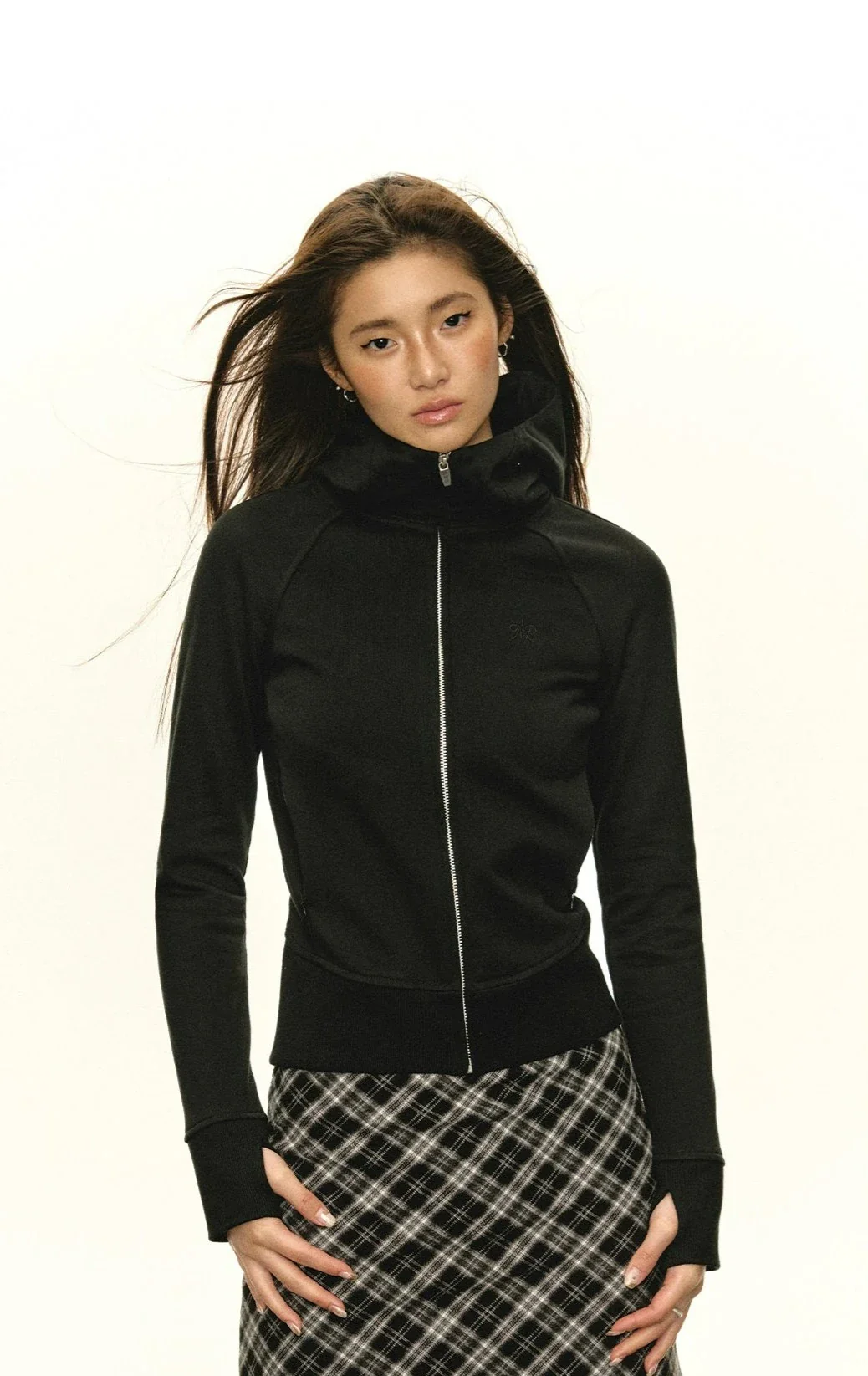 Slim Fit High Collar Zip-Up Hoodie - Image 8