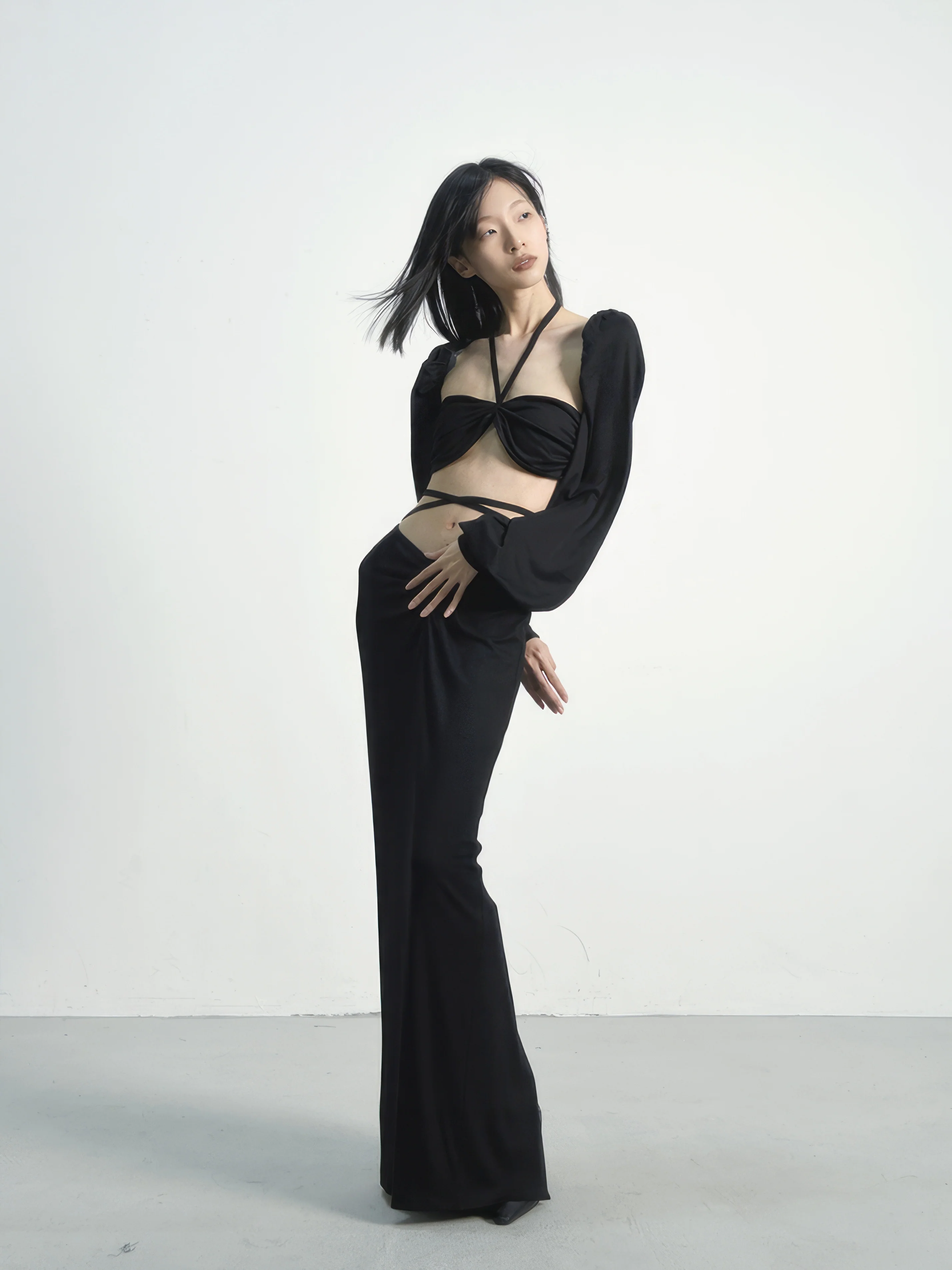 Slim Halter Strap and Bolero Shrug Top with Midi Skirt Three-Piece Set - Image 8