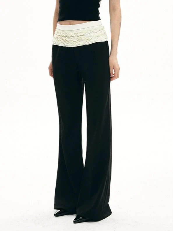Slim Lace Trimmed Waistband Flare Pants - Image 2