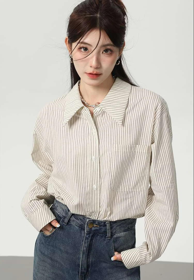 Slim Pinstripe Pocketed Button Shirt - Image 8