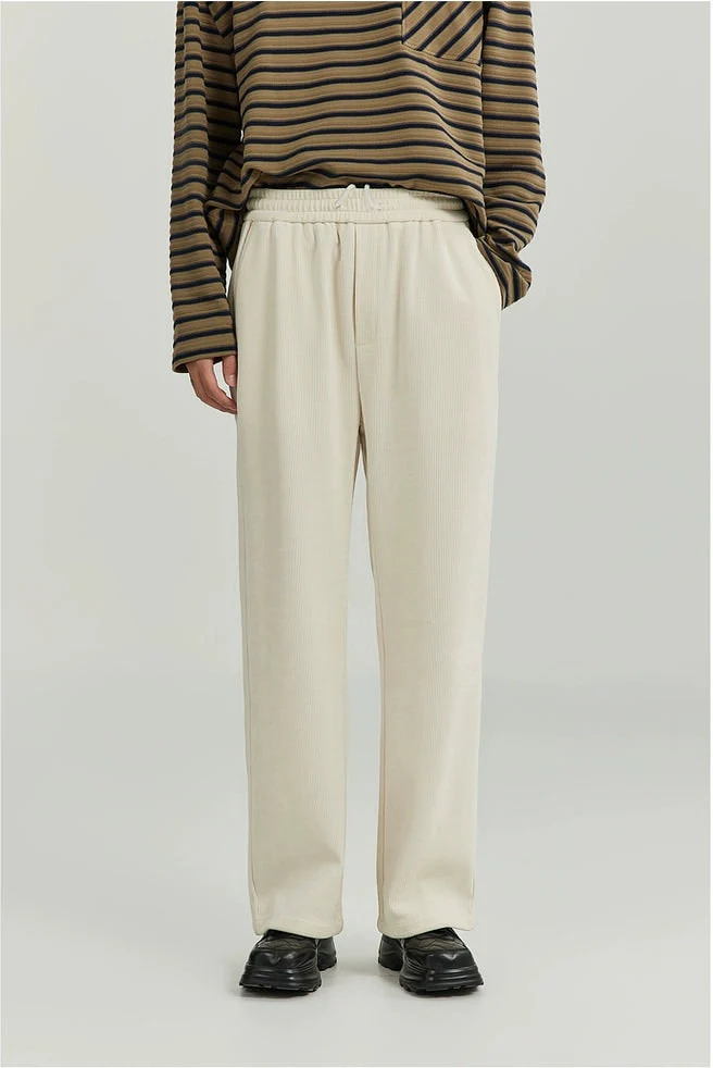Slim Ribbed Elastic-Waist Lightweight Pants - Image 4