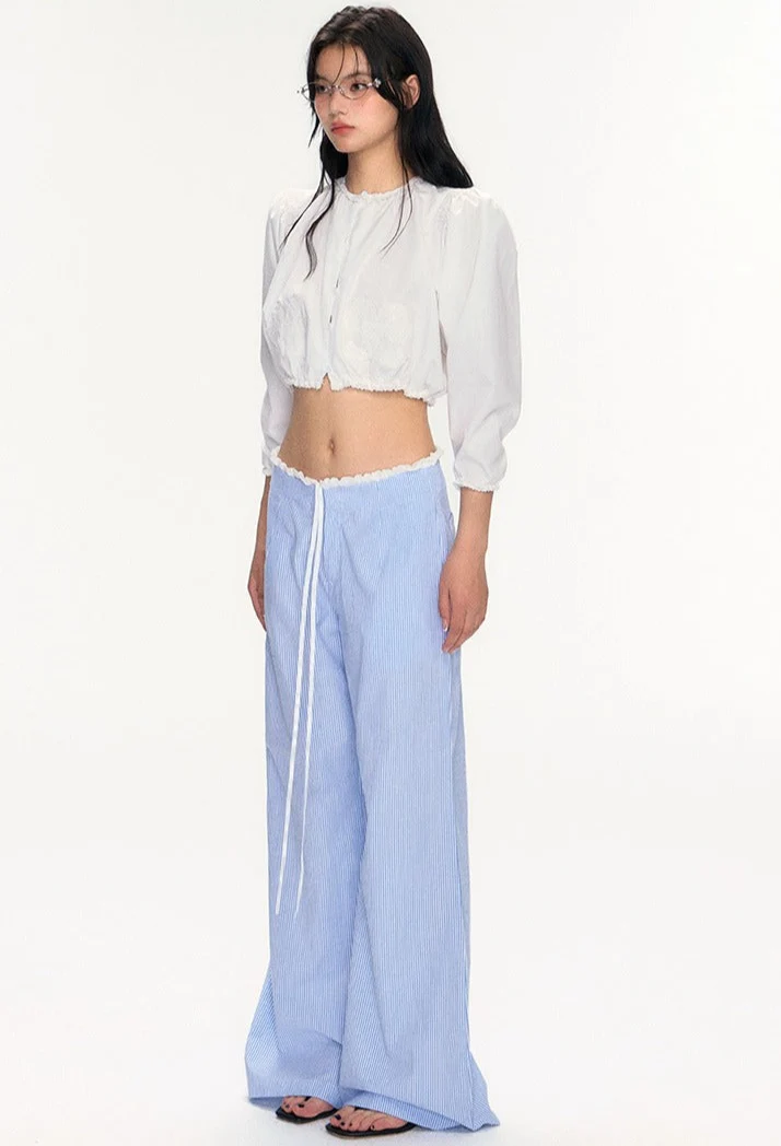 Smocked Hem Long Puff Sleeve Crop Top - Image 8