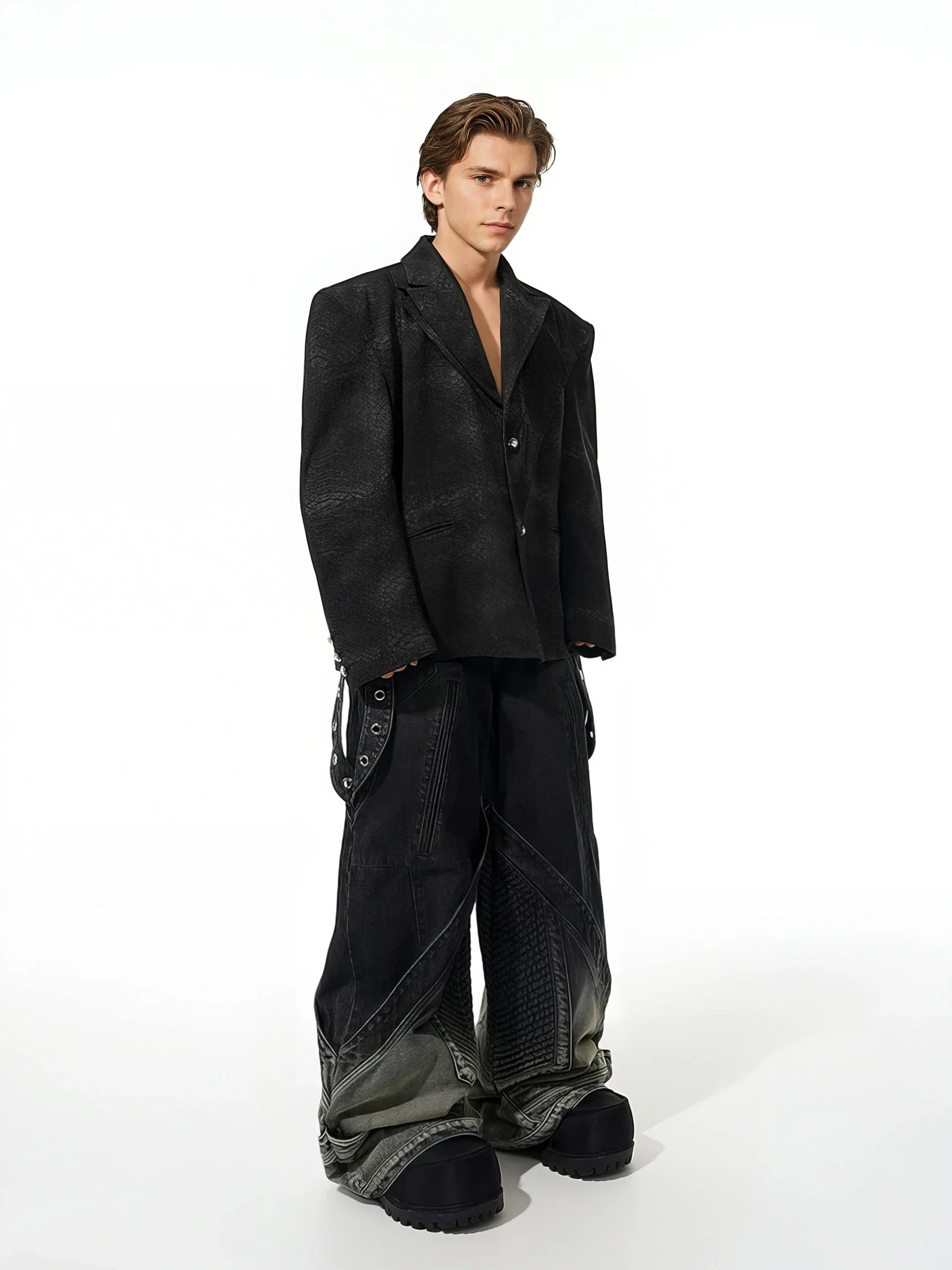 Snake Skin Pattern Textured Oversized Double-Breasted Blazer - Image 4