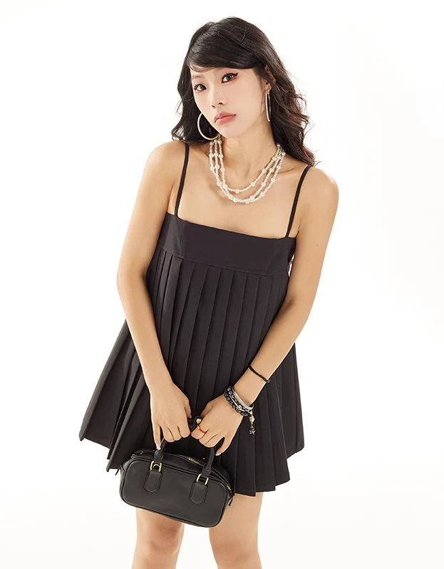 Spaghetti Strap Pleated Swing Top - Image 17