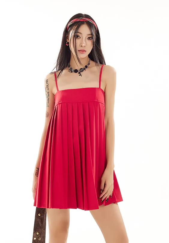 Spaghetti Strap Pleated Swing Top - Image 3