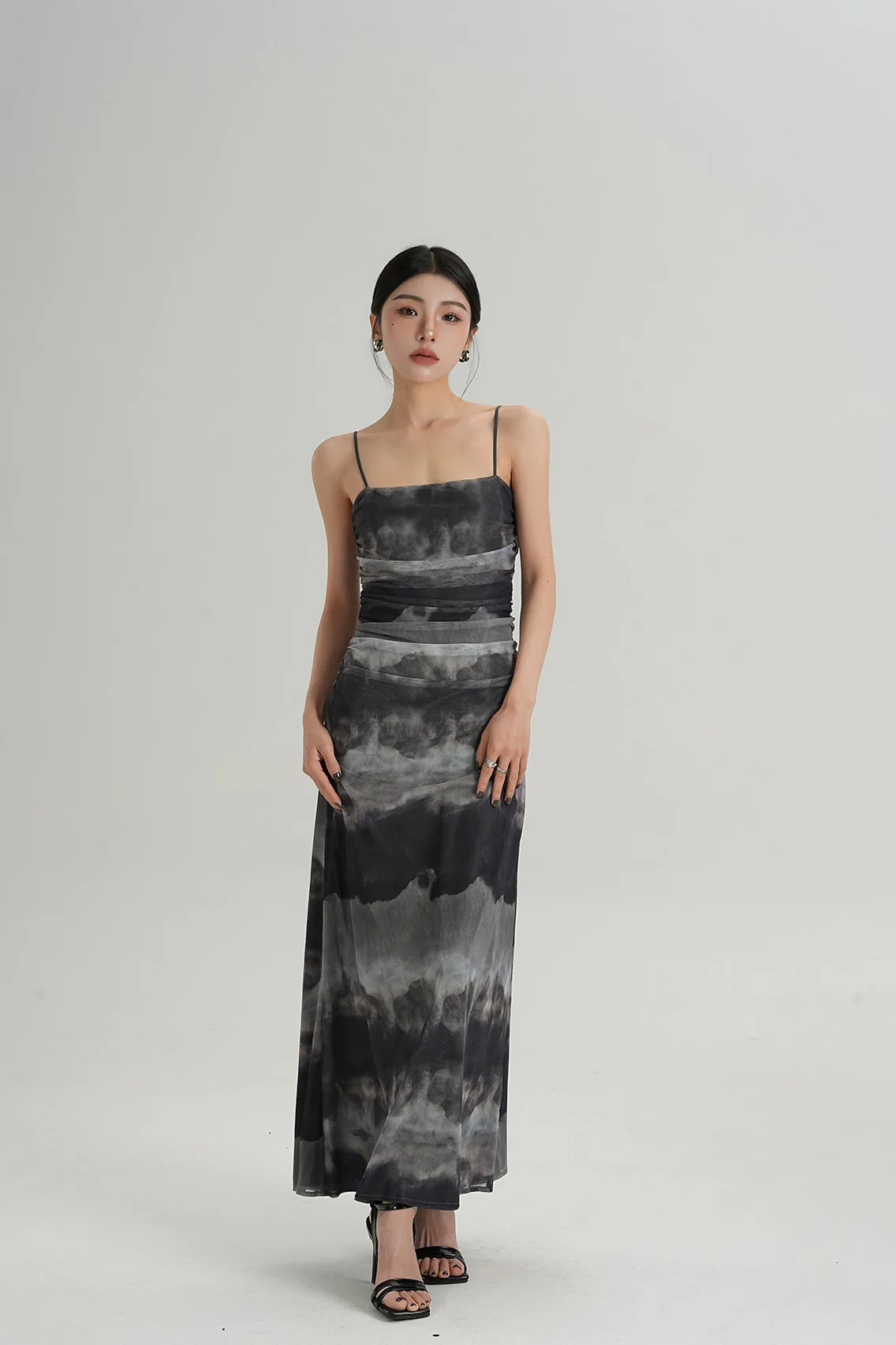 Spaghetti Strap Ruched Tie-Dye Maxi Dress - Image 2