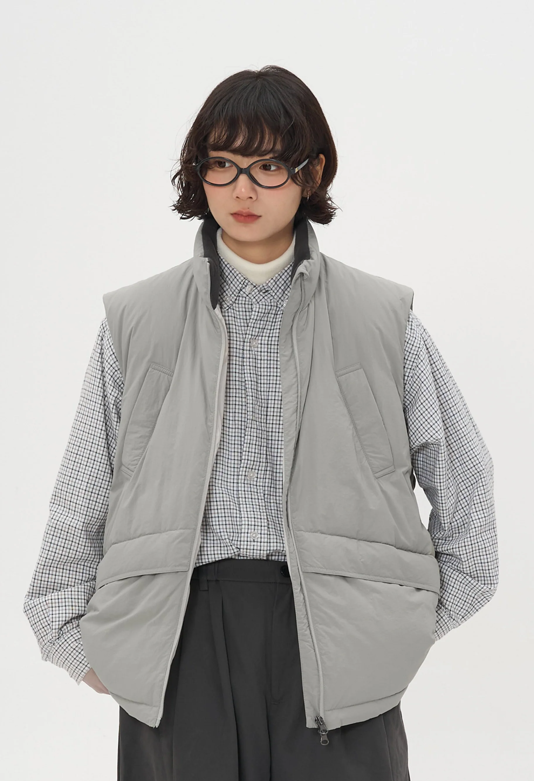 Stand Collar Padded Zip-Up Vest with Multi Pockets - Image 4
