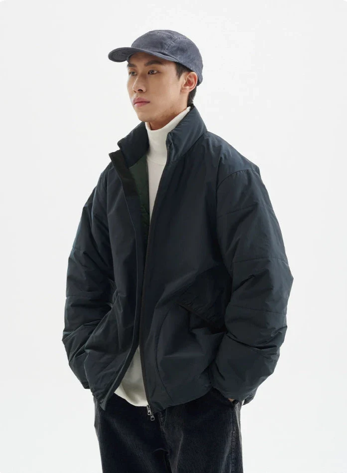 Stand Collar Puffer Jacket with Two Way Zipper - Image 10