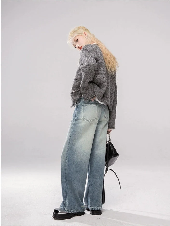Straight Leg Faded Wash Minimal Jeans - Image 11