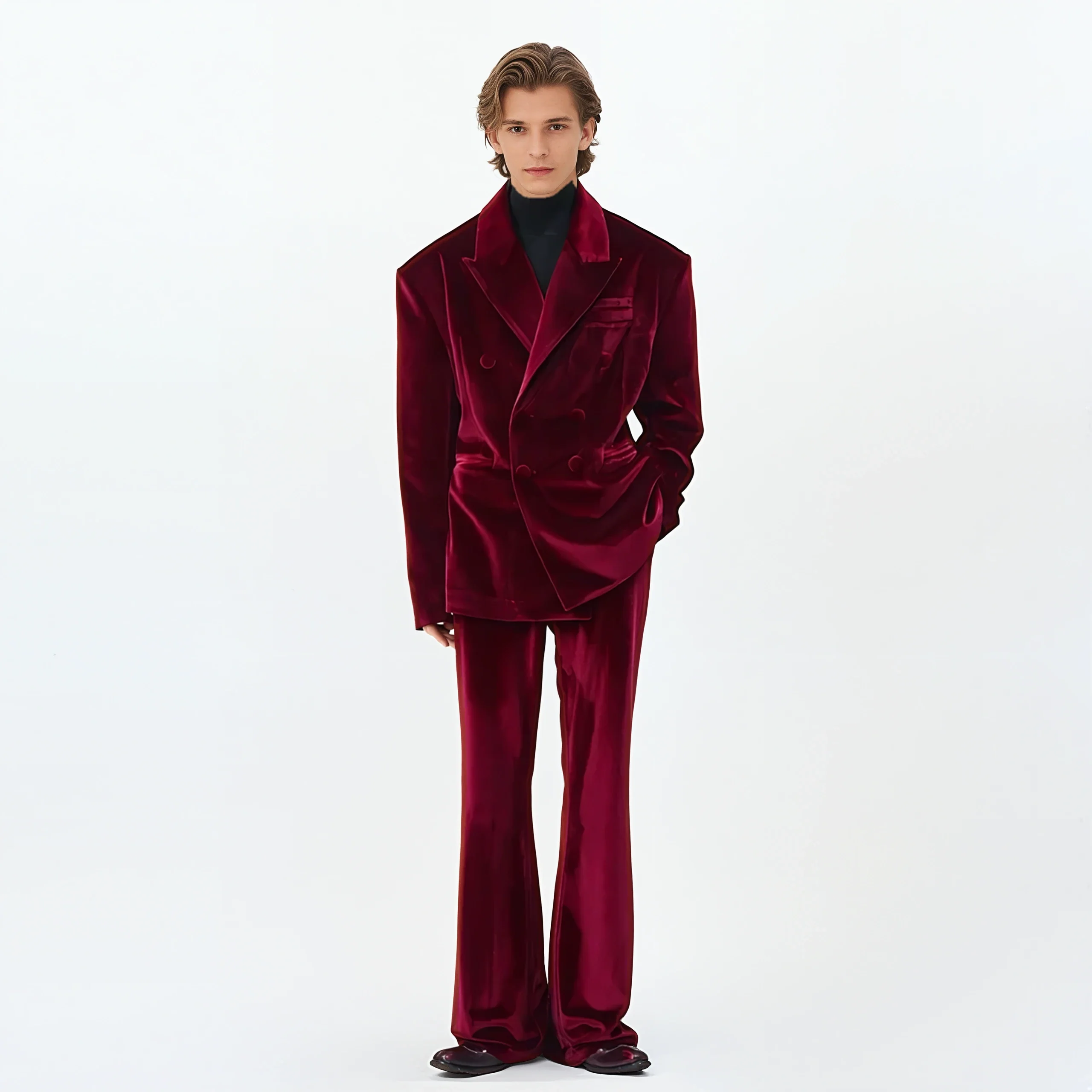 Straight Leg Semi-Flare Velvet Trousers - Image 3