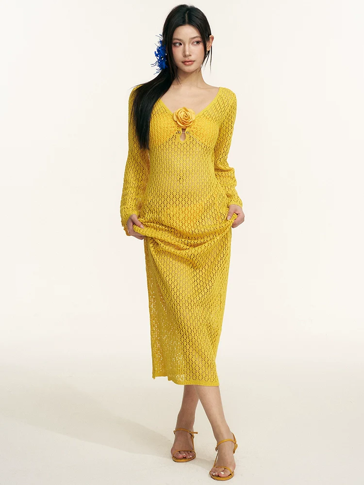 Strapless Bandeau Bikini Set with Floral Detail and Long Sleeve Maxi Beach Cover Up - Image 3