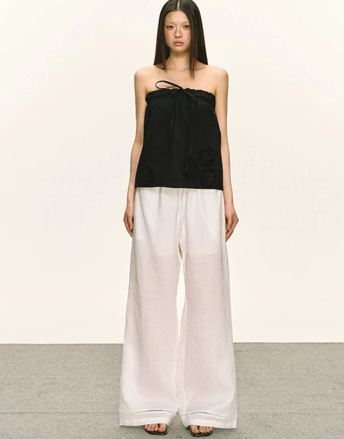 Strapless Ruched Top with Textured Rosette Details - Image 5