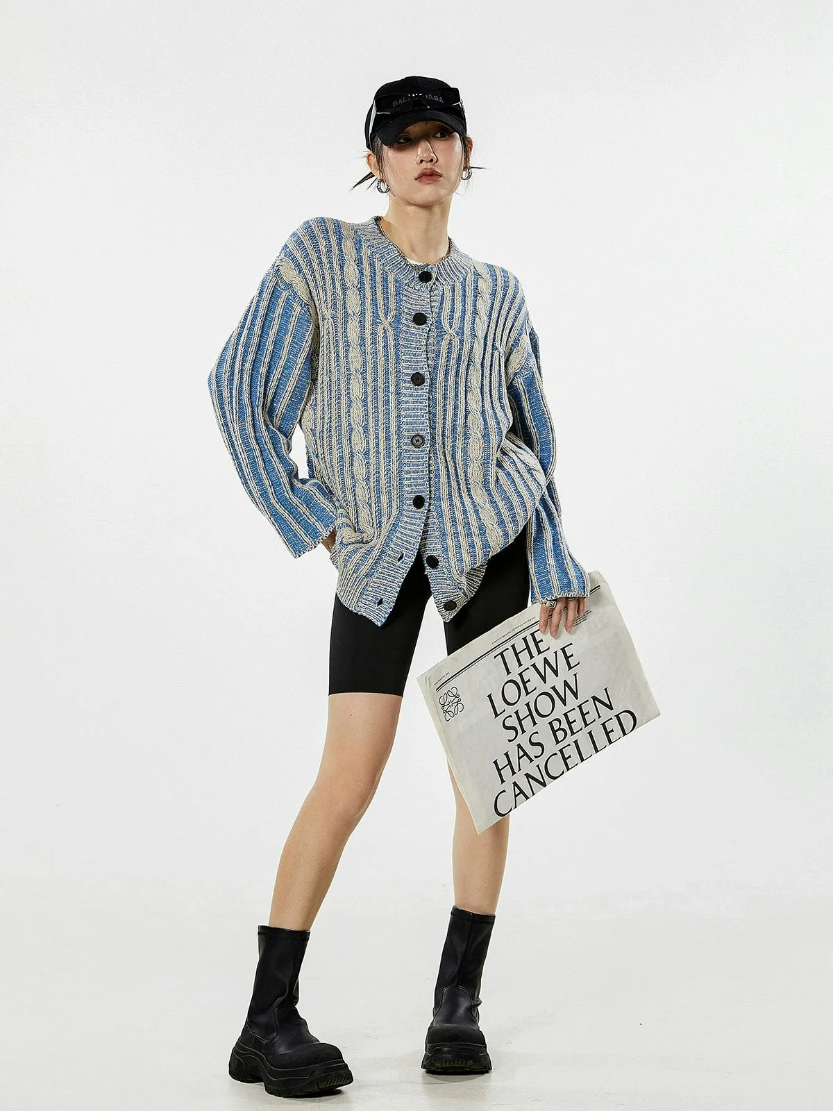 Stripe Cable Knit Pattern Button Cardigan - Image 15