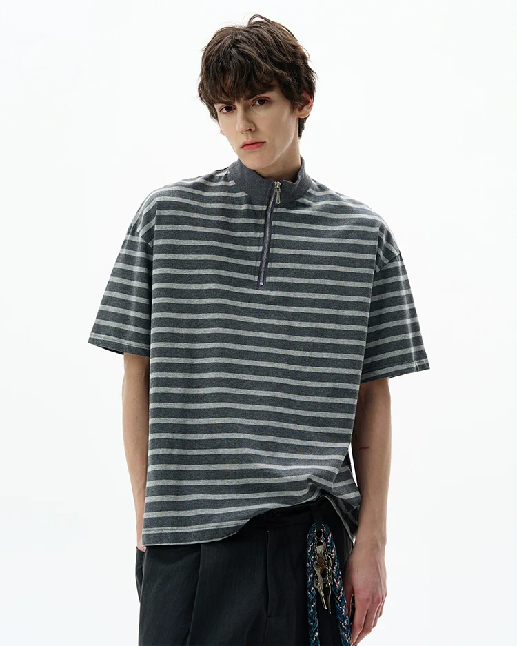 Stripe Half Zip Short Sleeve Shirt - Image 6