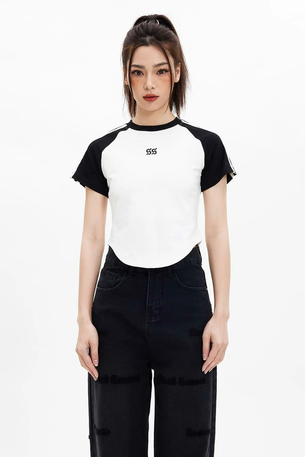 Stripe Raglan Sleeve Cropped Baby Tee - Image 3