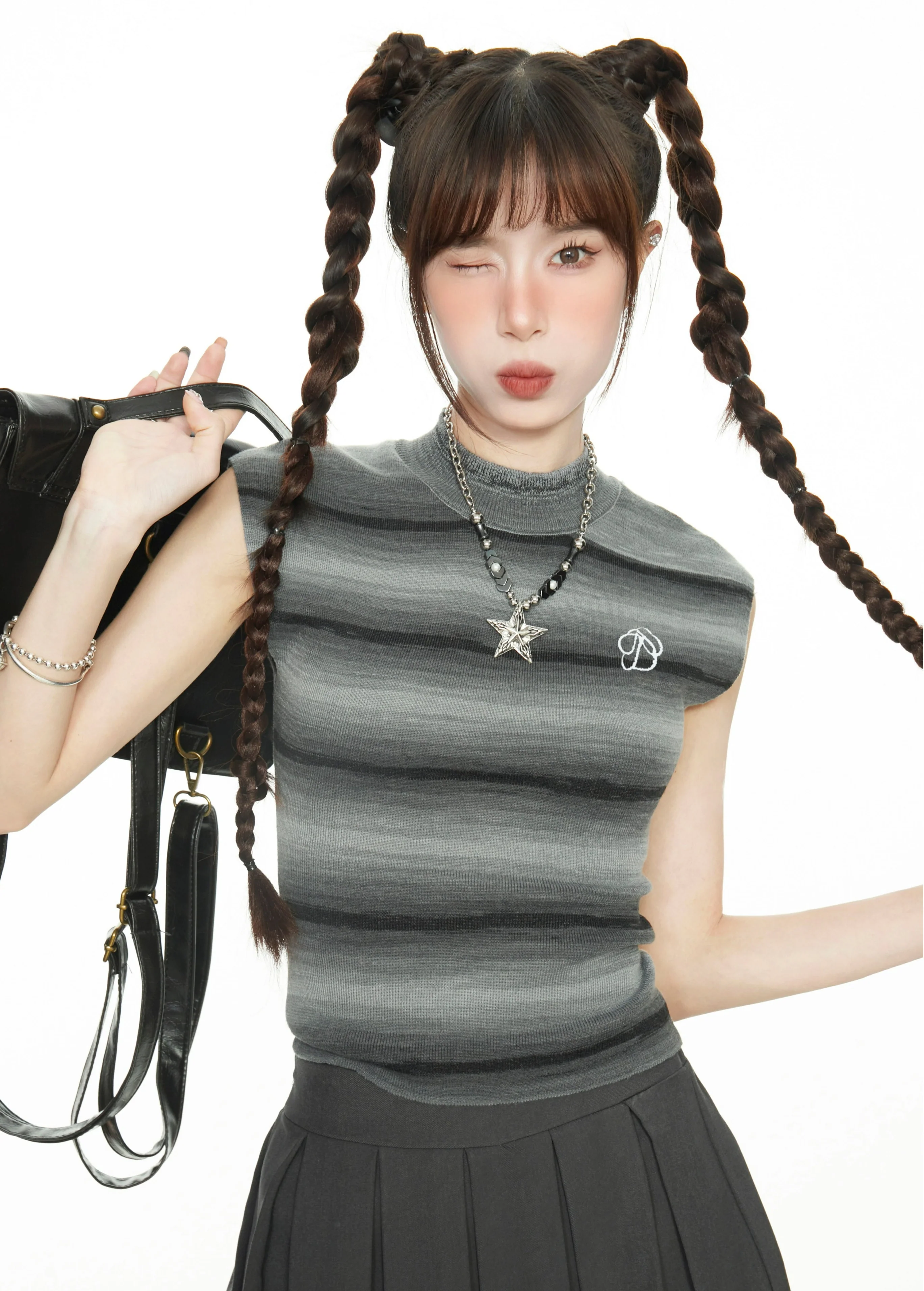 Stripe Semi High Neck Sleeveless Top - Image 4