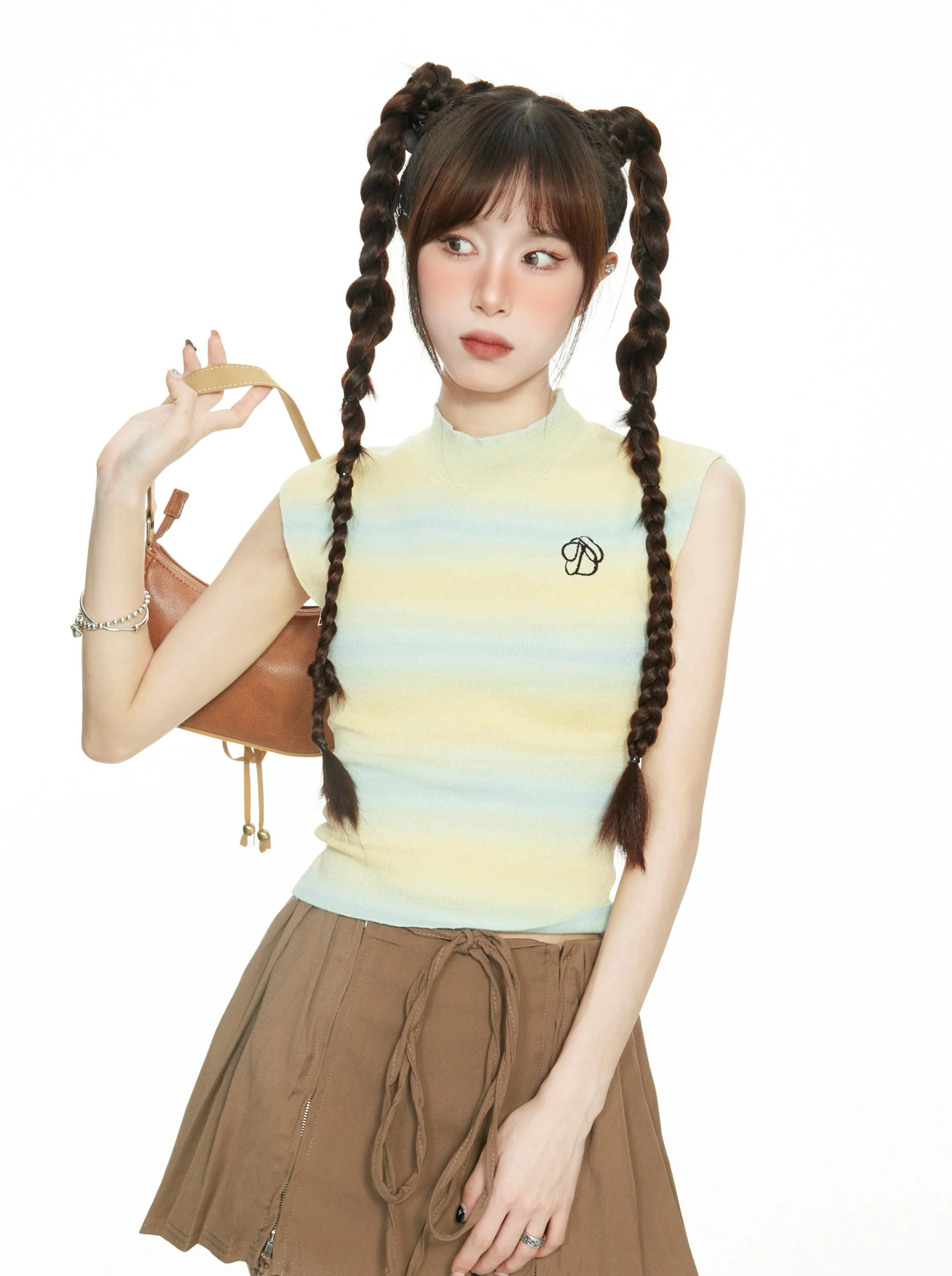 Stripe Semi High Neck Sleeveless Top - Image 8