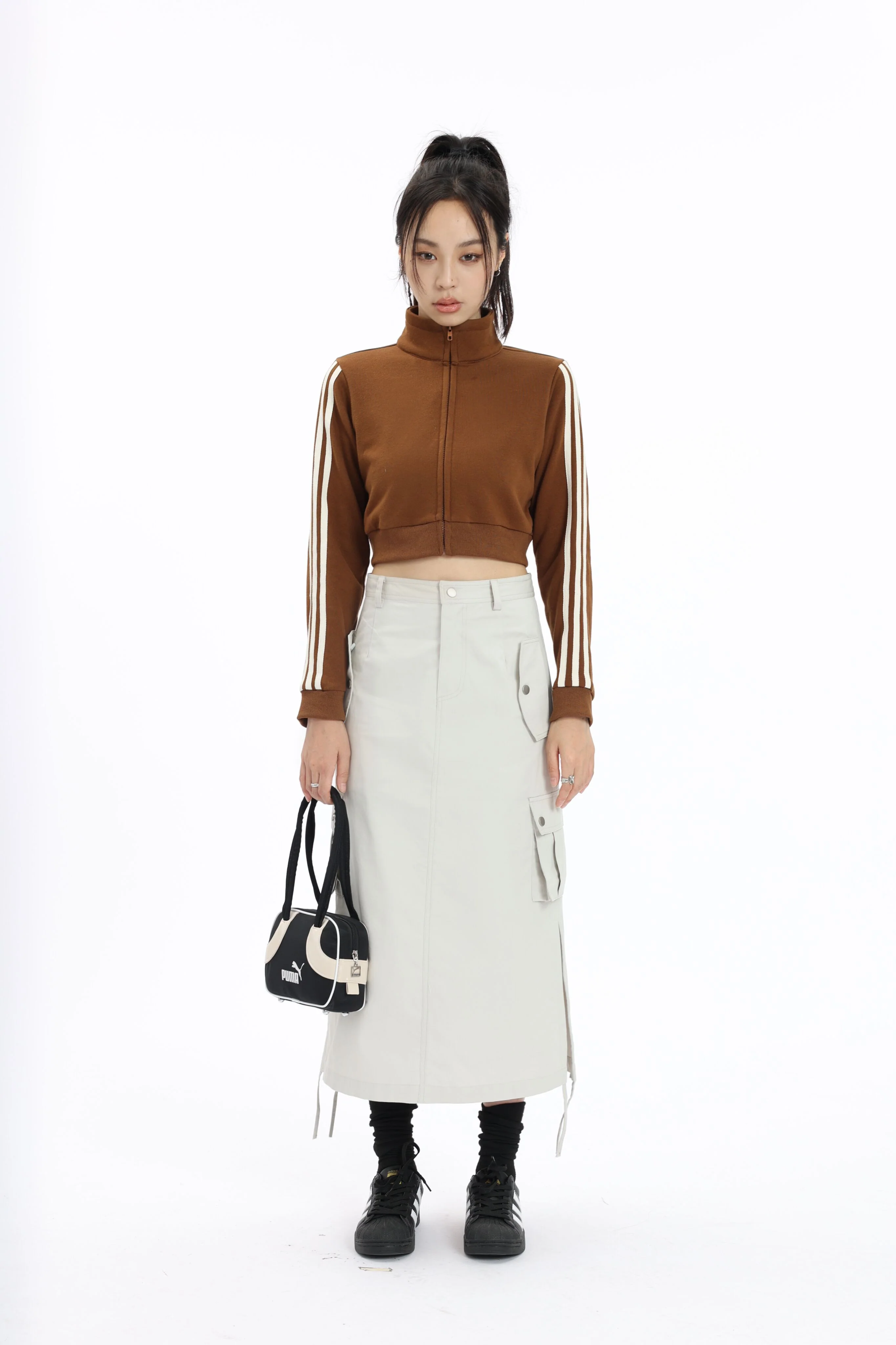 Stripe Sleeve Cropped Bomber Jacket - Image 4