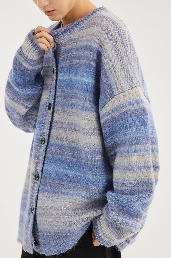 Striped Abstract-Effect Oversized Knit Cardigan - Image 10