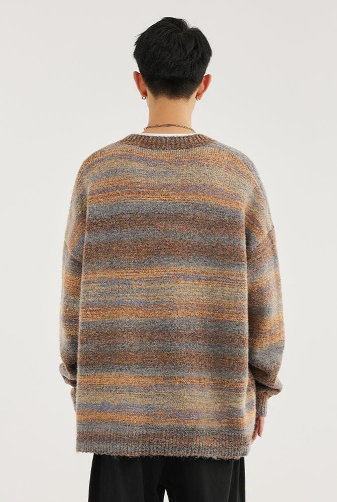 Striped Abstract-Effect Oversized Knit Cardigan - Image 5
