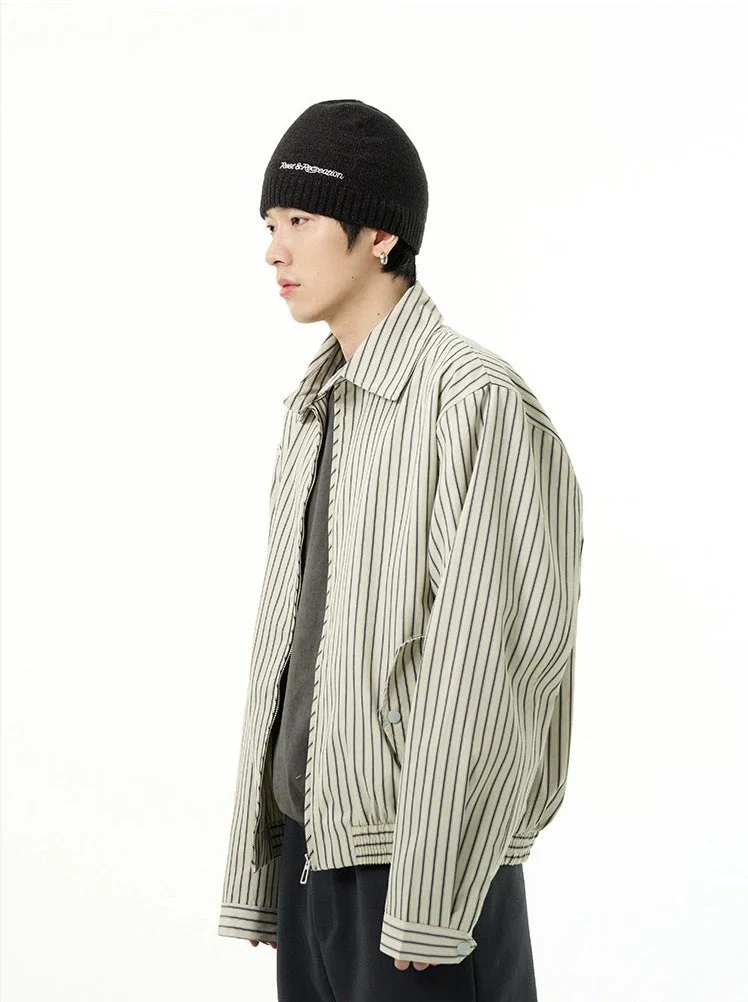 Striped Collared Zip-Through Up Bomber Jacket - Image 4