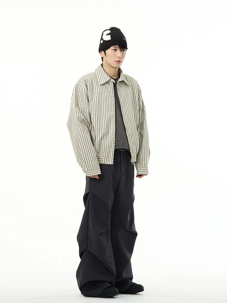 Striped Collared Zip-Through Up Bomber Jacket - Image 8