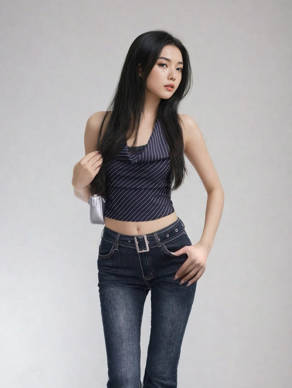 Striped Cowl-Neck Crop Top and Pleated Skirt Set - Image 7