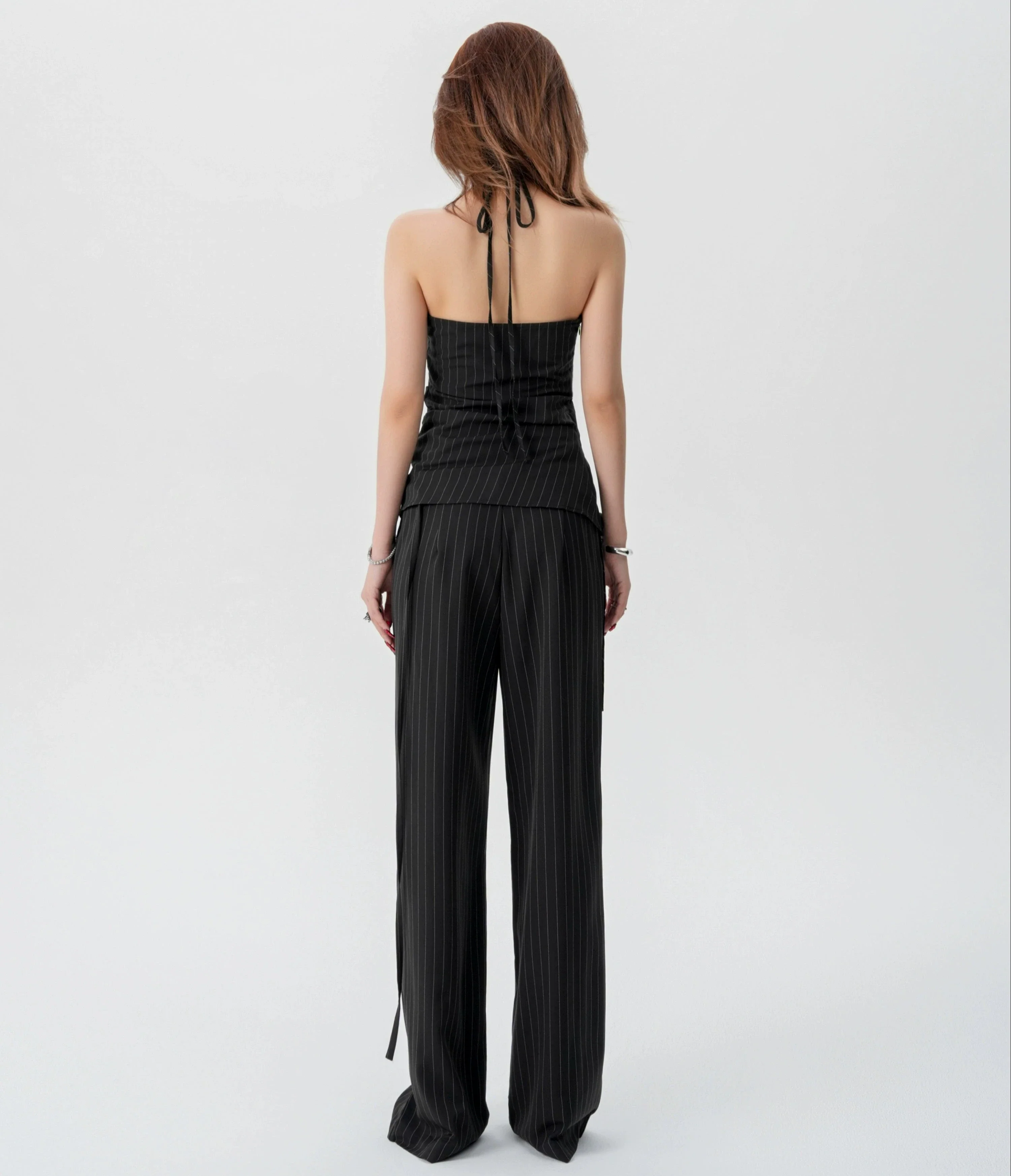 Striped Halter Top and Wide Leg Pants Set - Image 4