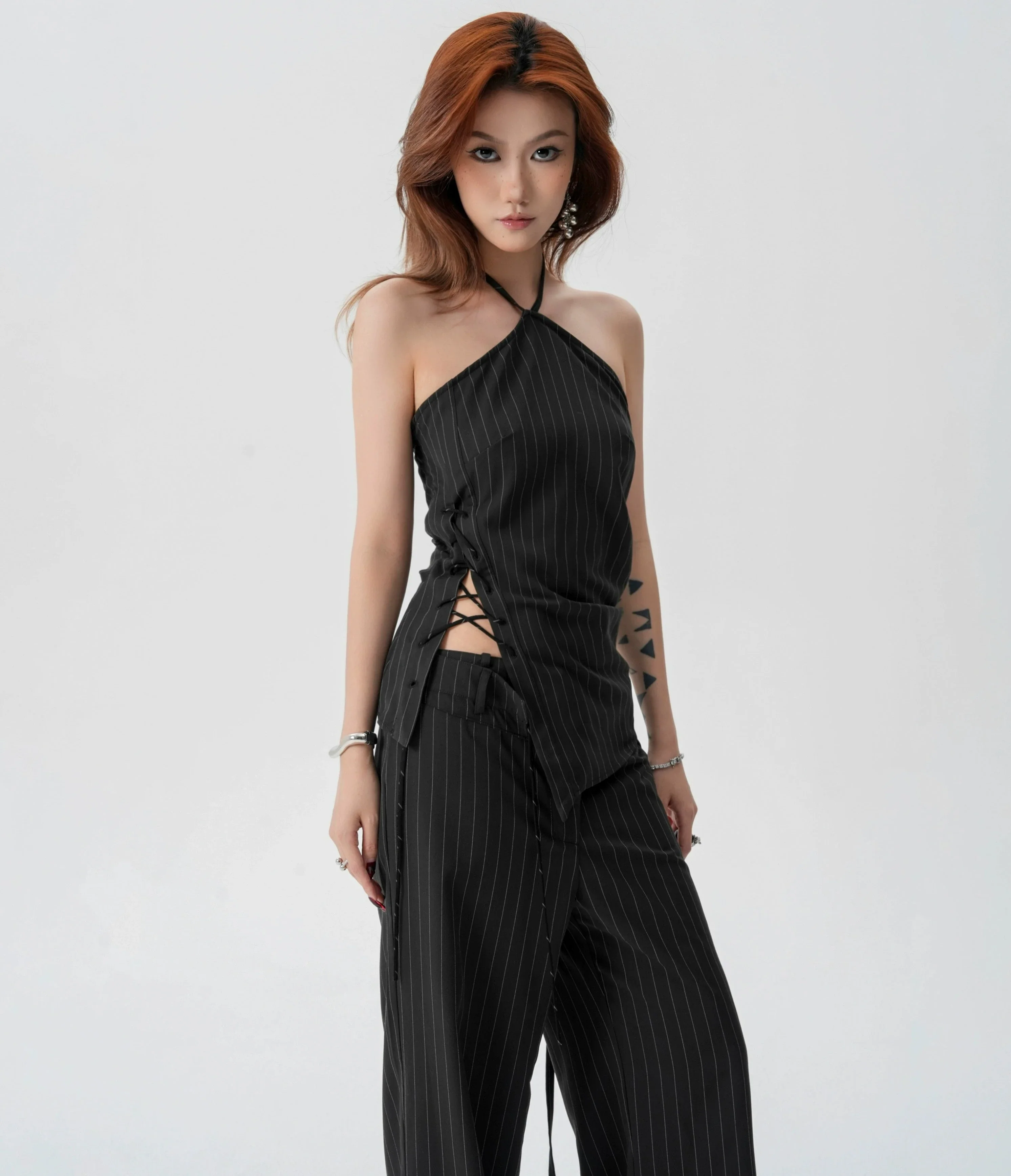 Striped Halter Top and Wide Leg Pants Set - Image 5