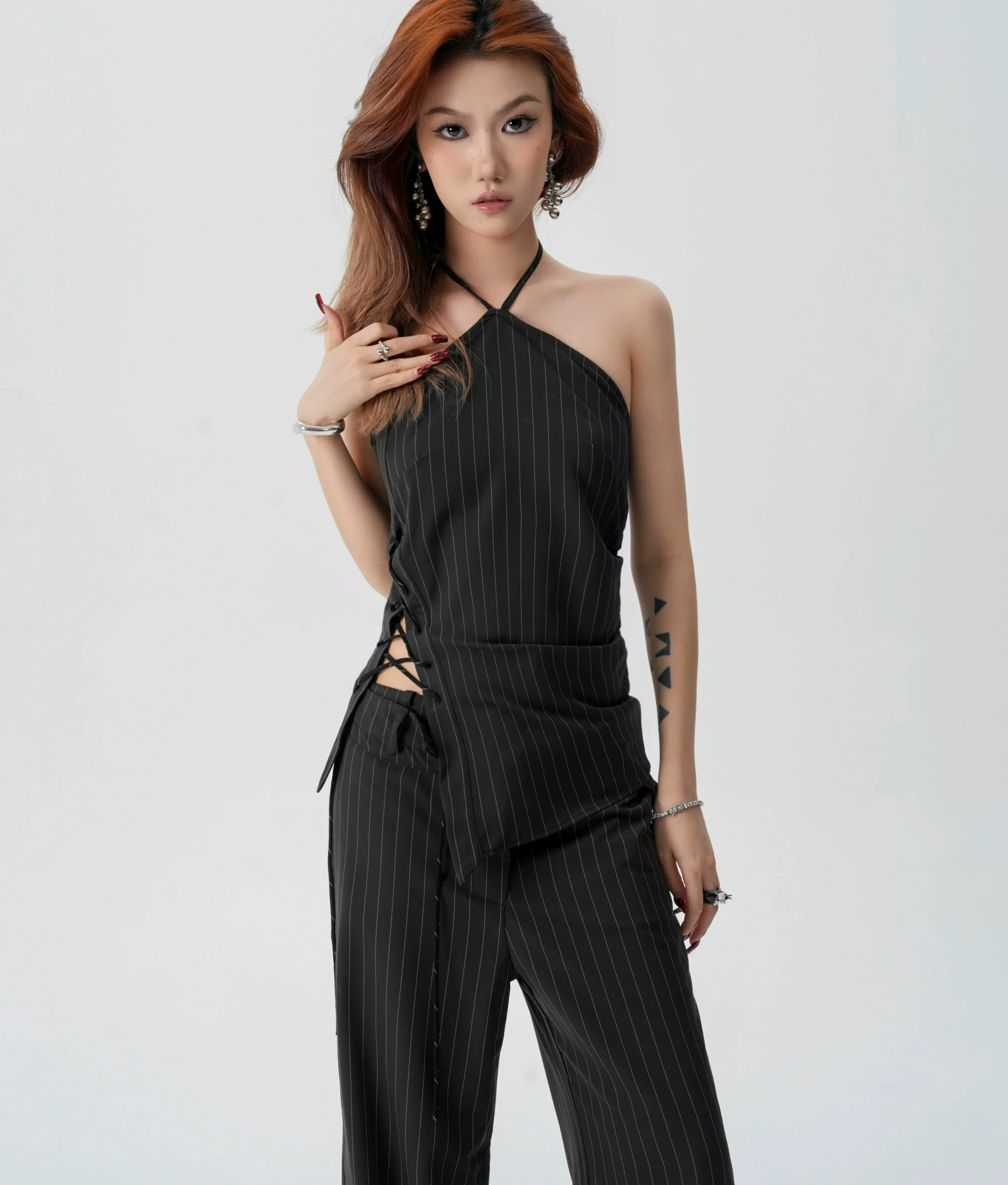 Striped Halter Top and Wide Leg Pants Set - Image 6
