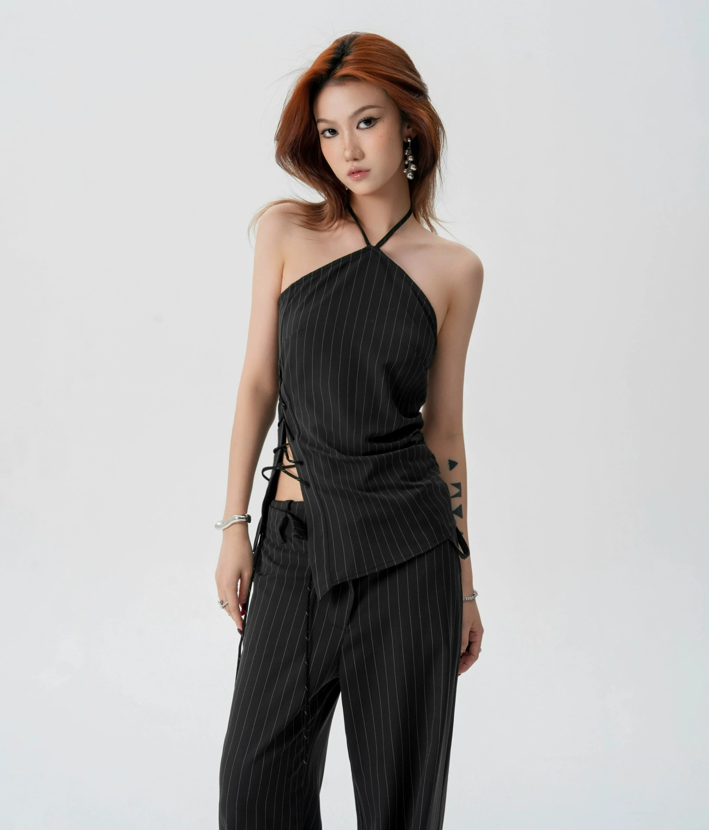 Striped Halter Top and Wide Leg Pants Set - Image 7