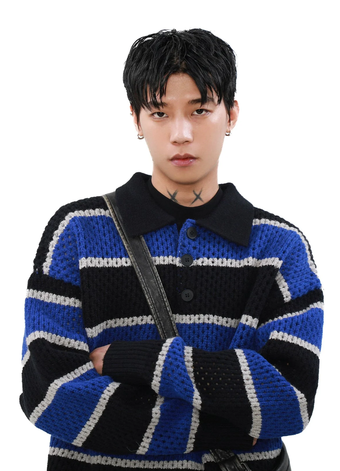 Striped Knit Half Button Collared Sweater - Image 8