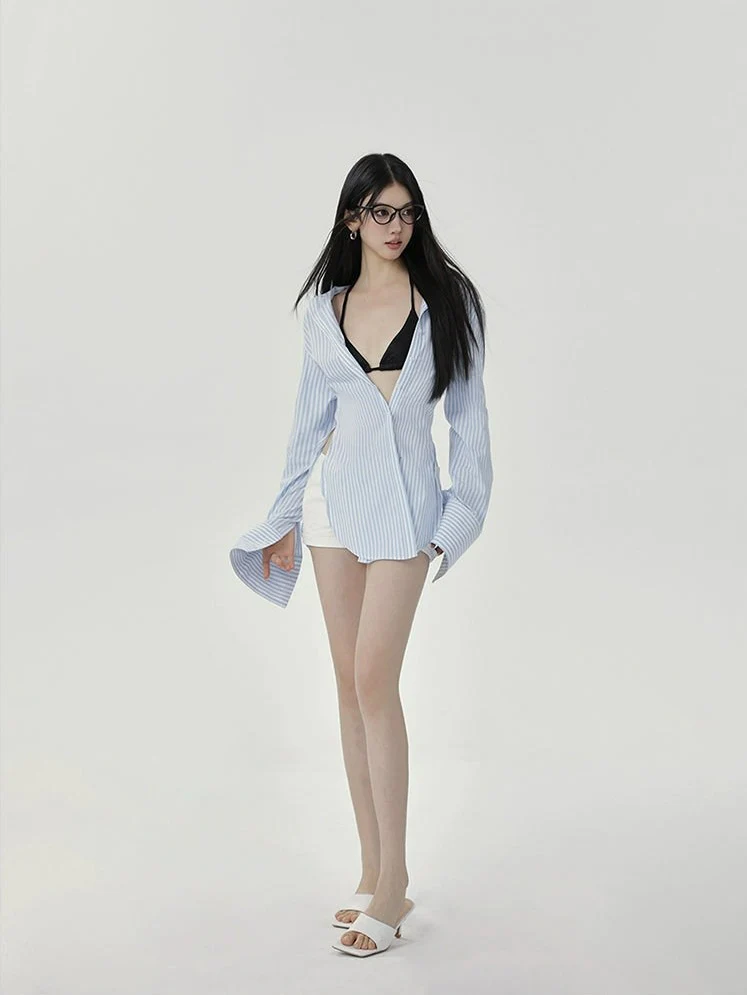 Striped Long-Sleeve Oversized Button-Up Shirt - Image 8