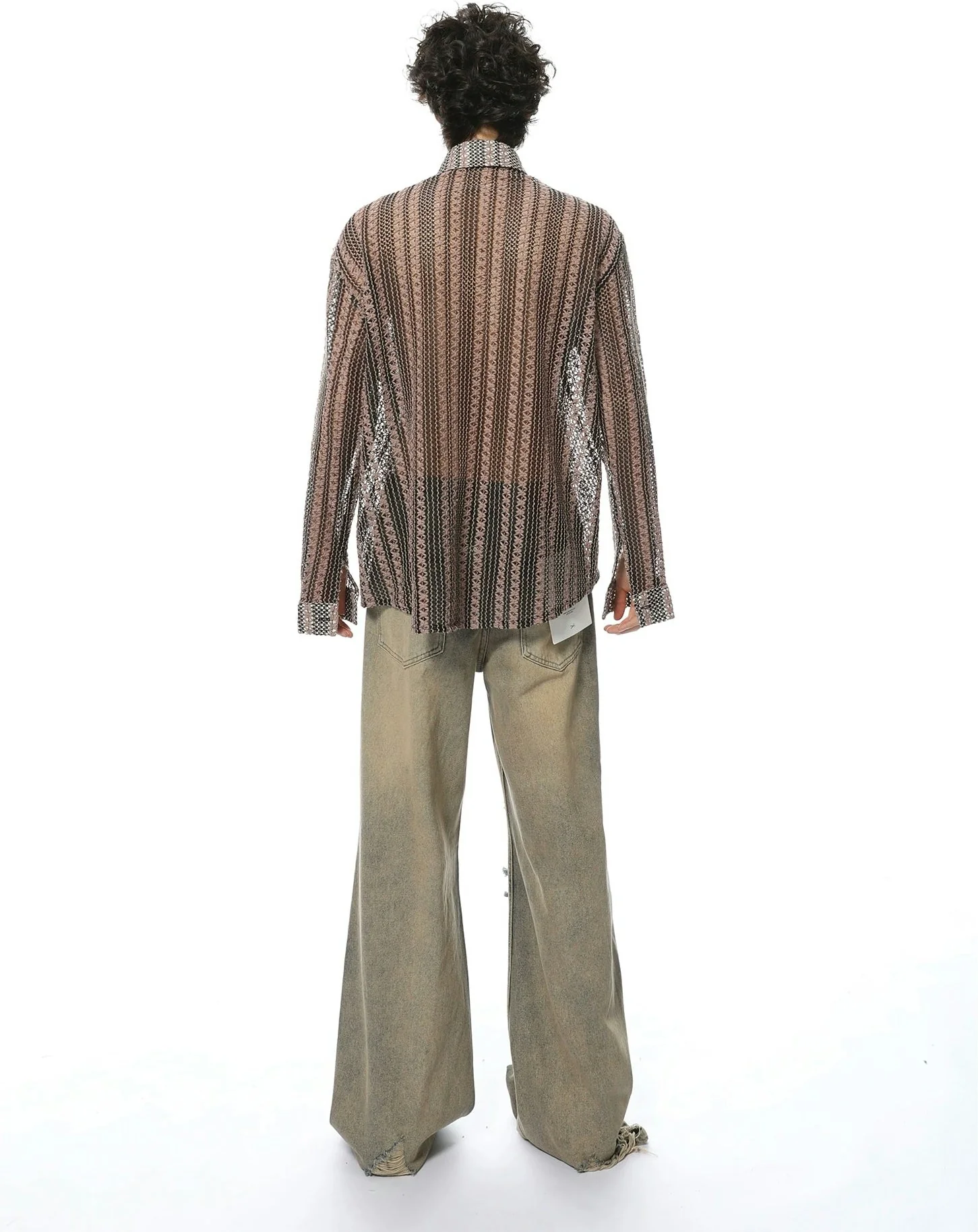Striped Sheer Button-Up Long Sleeve Shirt - Image 10
