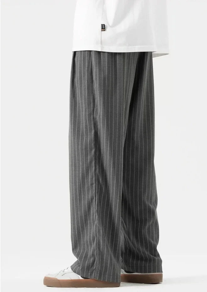 Striped Staight-Leg Elastic Waist Trousers - Image 10