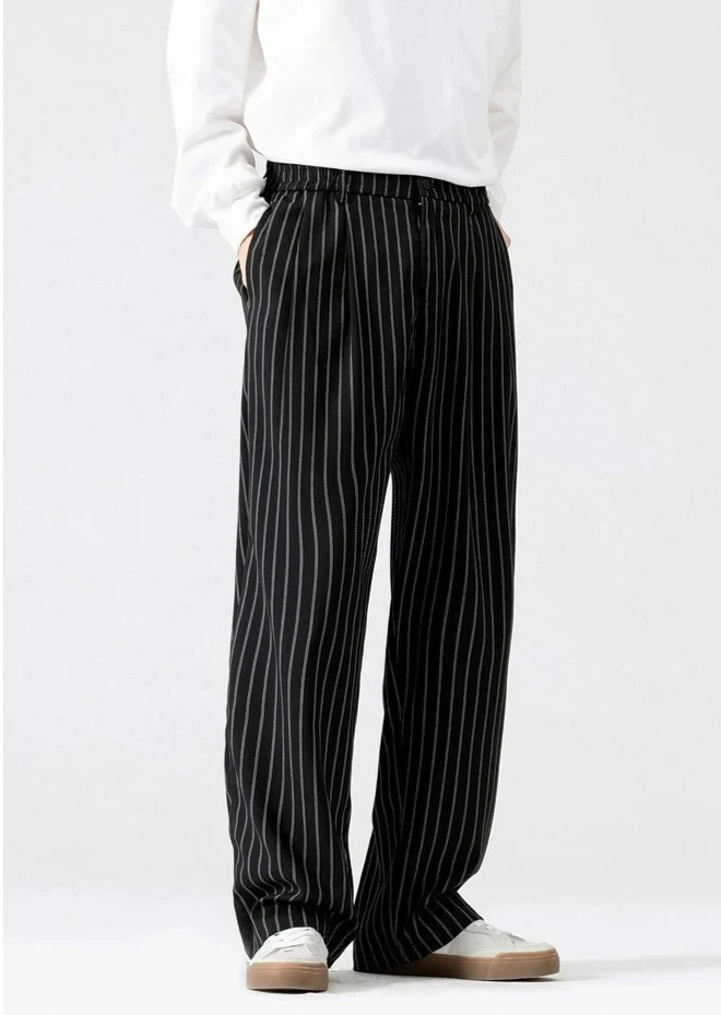 Striped Staight-Leg Elastic Waist Trousers - Image 2