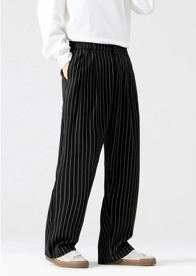 Striped Staight-Leg Elastic Waist Trousers - Image 3