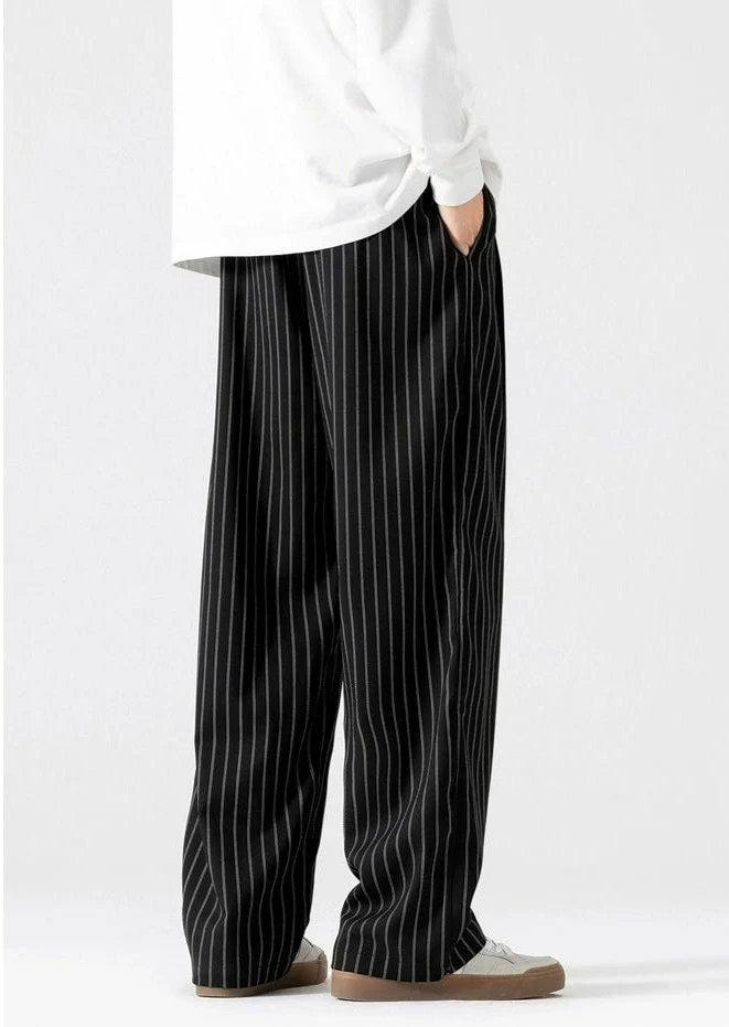Striped Staight-Leg Elastic Waist Trousers - Image 4