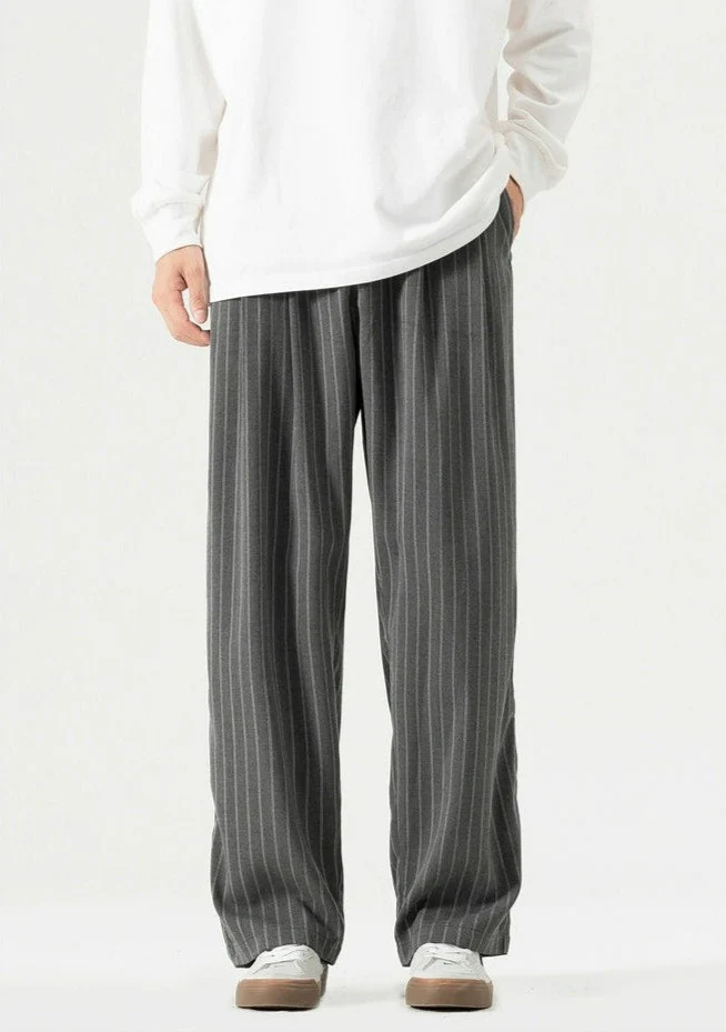 Striped Staight-Leg Elastic Waist Trousers - Image 7