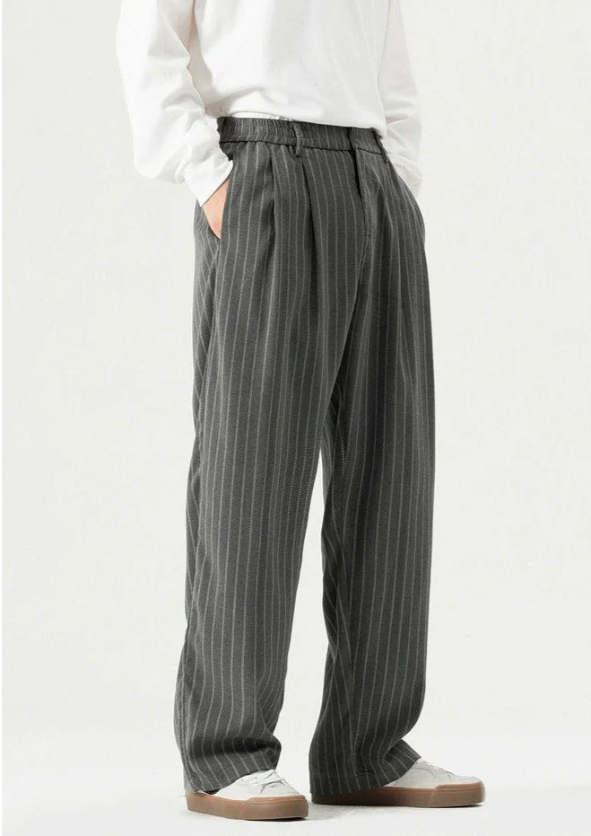 Striped Staight-Leg Elastic Waist Trousers - Image 8