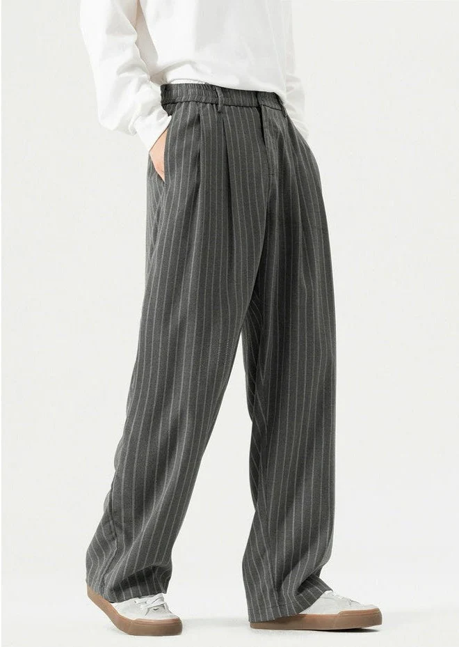 Striped Staight-Leg Elastic Waist Trousers - Image 9