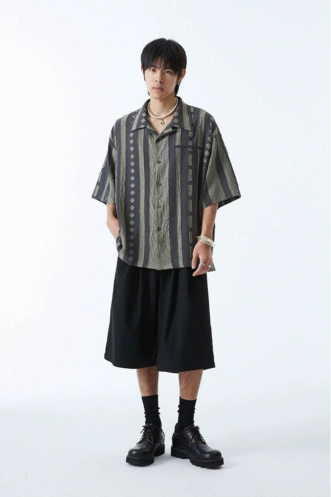 Striped Textured Button-Up Casual Shirt - Image 19