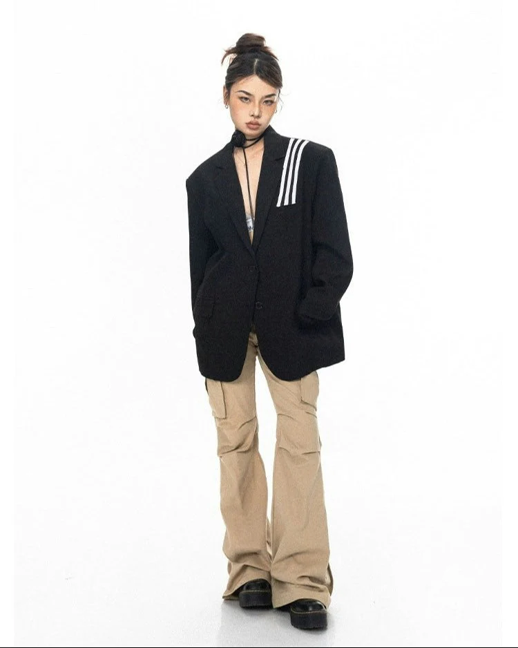 Striped Trim Single-Breasted Blazer Jacket - Image 6